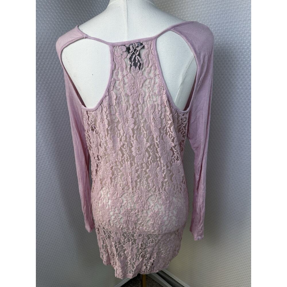 Y2K Deb Blouse Large Coquette Floral Lace Drape Pink Sheer Romantic Top